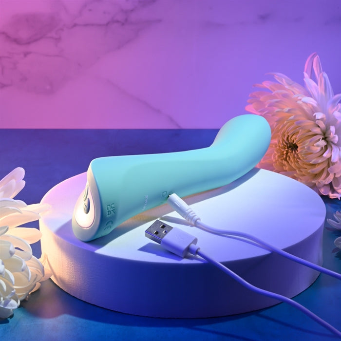 Come With Me Rechargeable Rocking Motion Vibrator by Evolved out of box view of charging cable in port.