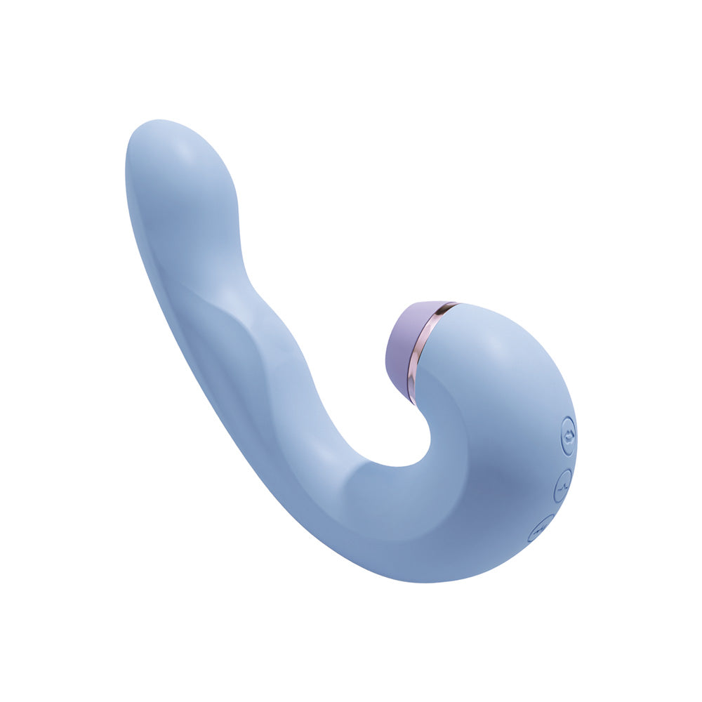 Ania C-Shaped Silicone Rechargeable Vibrator & Super Sucker Side View