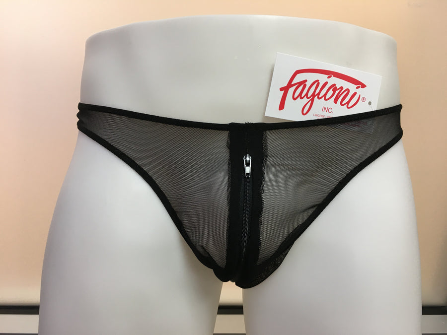 Fagioni Sheer ZIP Crotch THONG Underwear / Swimwear Style 2915 Black