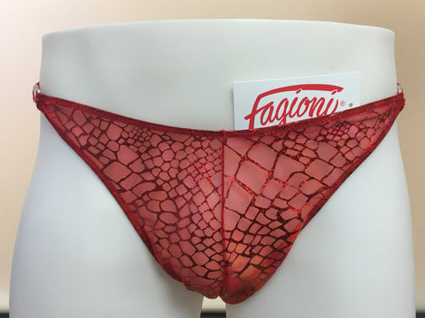 Fagioni Sheer Metallic Ombre THONG Underwear W/ Clips Style 5143 in Red/Orange front view