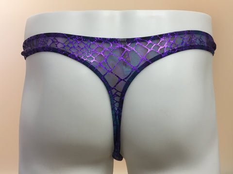 Fagioni Sheer Metallic Ombre THONG Underwear W/ Clips Style 5143 in purple/blue back view