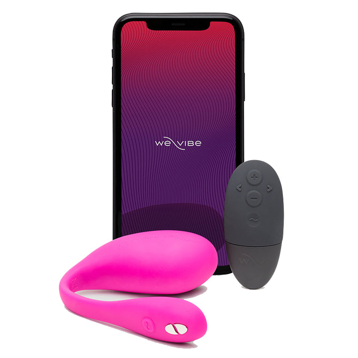We-Vibe Jive2 App-Controlled Wearable G-Spot Vibe out of box with remote and cellphone on app home screen.