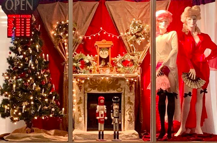 A sex store on Vancouver Island's Christmas themed window display from 2020