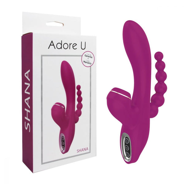Shana Silicone Rechargeable G-spot Rabbit Vibrator W/ Clitoral Sucker & Anal Beads