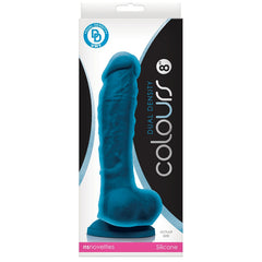 Colours Dual Density 8 inch dildo with balls and suction cup in blue