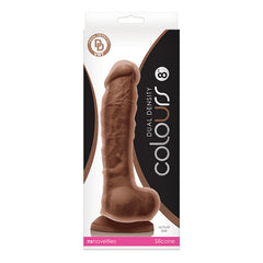 Colours Dual Density 8 inch dildo with balls and suction cup in brown