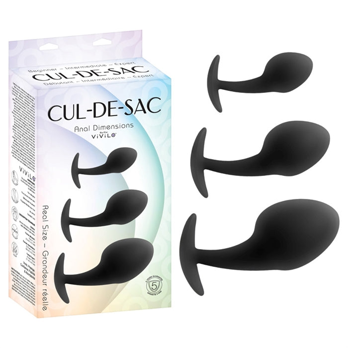 Anal Training Kit 3 Piece Silicone Cul-De-Sac Plugs with Box