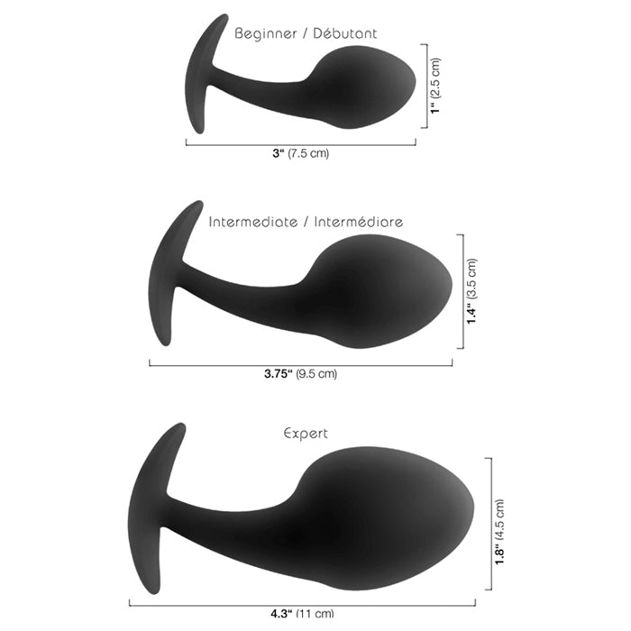Anal Training Kit 3 Piece Silicone Cul-De-Sac Plugs Dimensions