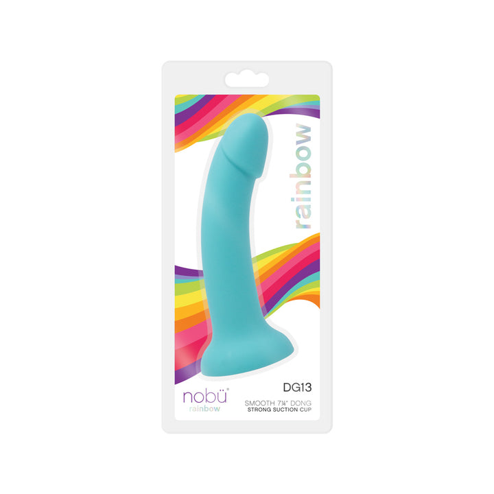 Nobu Turquise Silicone 7.25 Inch Dildo W/ Strong Suction Cup - DG13 Front of Package