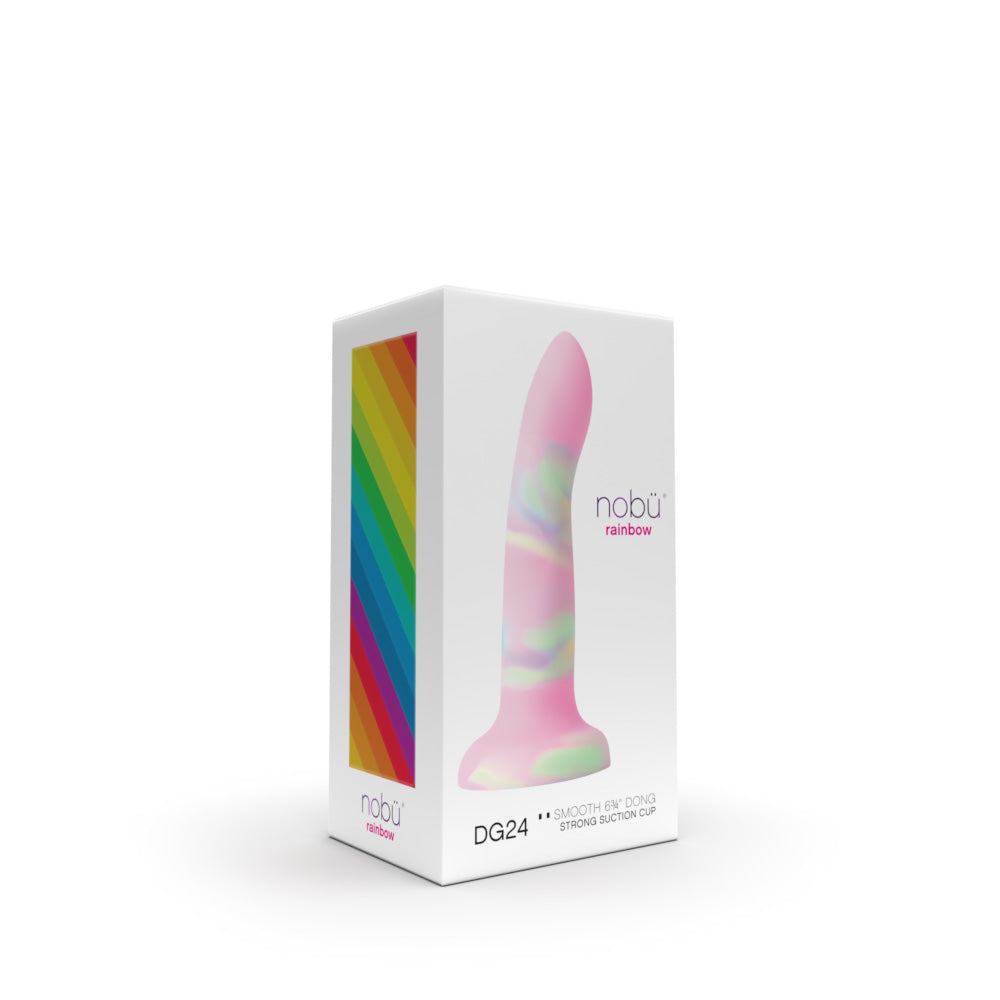 Nobu Pink Marbled Silicone 6.75 Inch Dildo W/ Strong Suction Cup - DG24 - Front of Box
