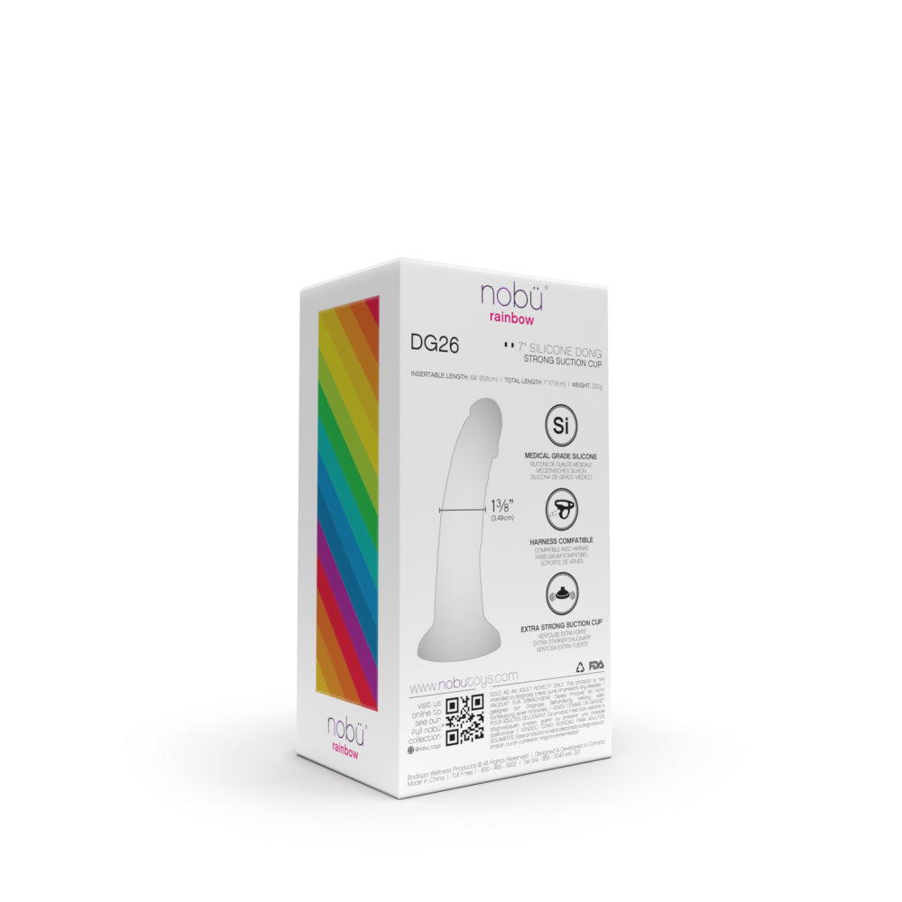 Nobu Rainbow Silicone 7 Inch Dildo W/ Strong Suction Cup - DG26 - Back of Box