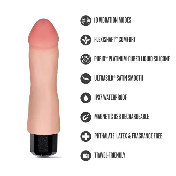 Dr. Avery 7.5 Inch Vibrating Rechargeable Silicone Soft Touch Dildo Specs