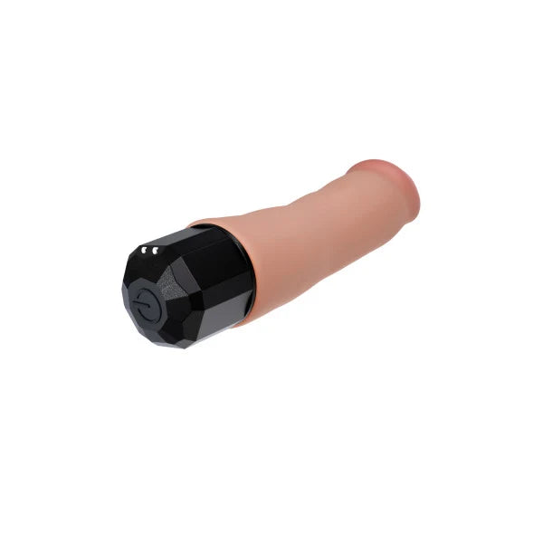 Dr. Avery 7.5 Inch Vibrating Rechargeable Silicone Soft Touch Dildo Button View