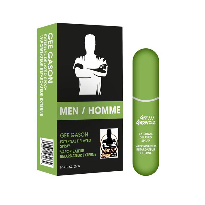 Delay spray tube displayed next to packaging