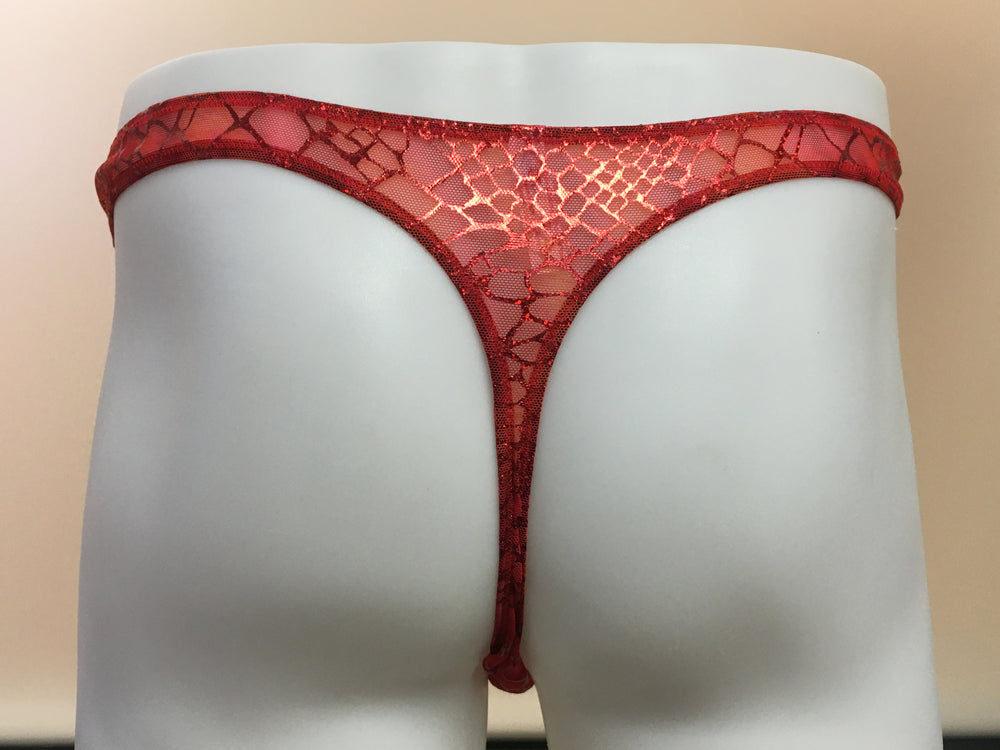 Fagioni Sheer Metallic Ombre THONG Underwear W/ Clips Style 5143 in red/orange back view