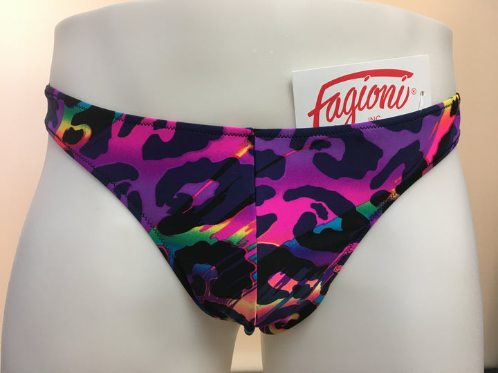 Fagioni Men's Assorted Pattern PRINT THONG Underwear / Swimwear - Style 4787 Neon Animal from the front