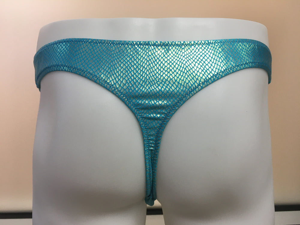 Fagioni Metallic Snake Skin THONG Underwear Style 5147 in blue back view