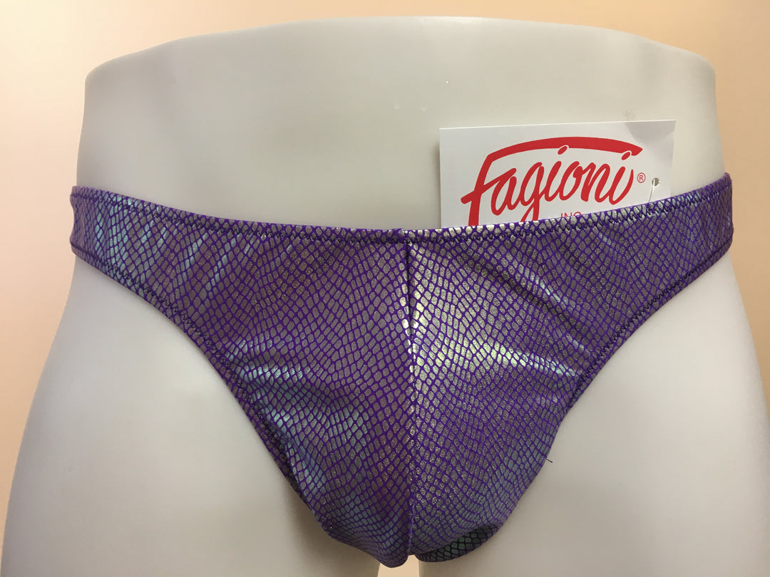 Fagioni Metallic Snake Skin THONG Underwear Style 5147 in purple front view