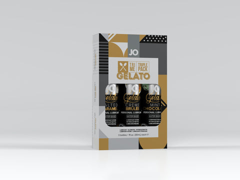 JO Gelato Lubricants Tri-Me Triple Pack Flavours - Salted Caramel, Creme Brulee and Mint Chocolate - 1oz Bottles