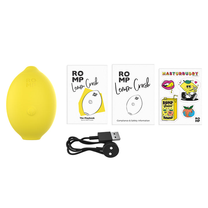 Romp Lemon Crush Pleasure Air Clitoral Stimulator Box Contents