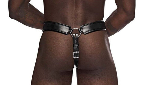MALE Power LEATHER Padlock Chastity THONG - MP542-266