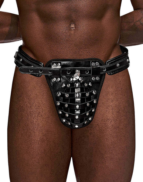 MALE Power LEATHER Padlock Chastity THONG