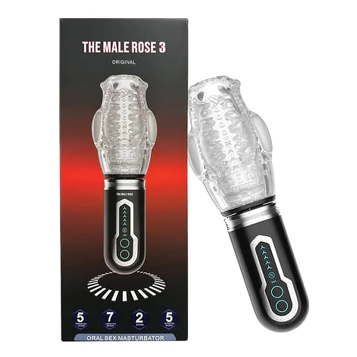 Male Rose 3 Thrusting Spinning Vibrating Oral Sex Masturbator with Box