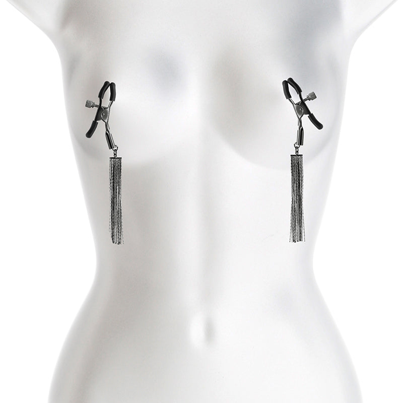 Bound Nipple Clamps W/ Chain Fringe - Gunmetal Black on Body