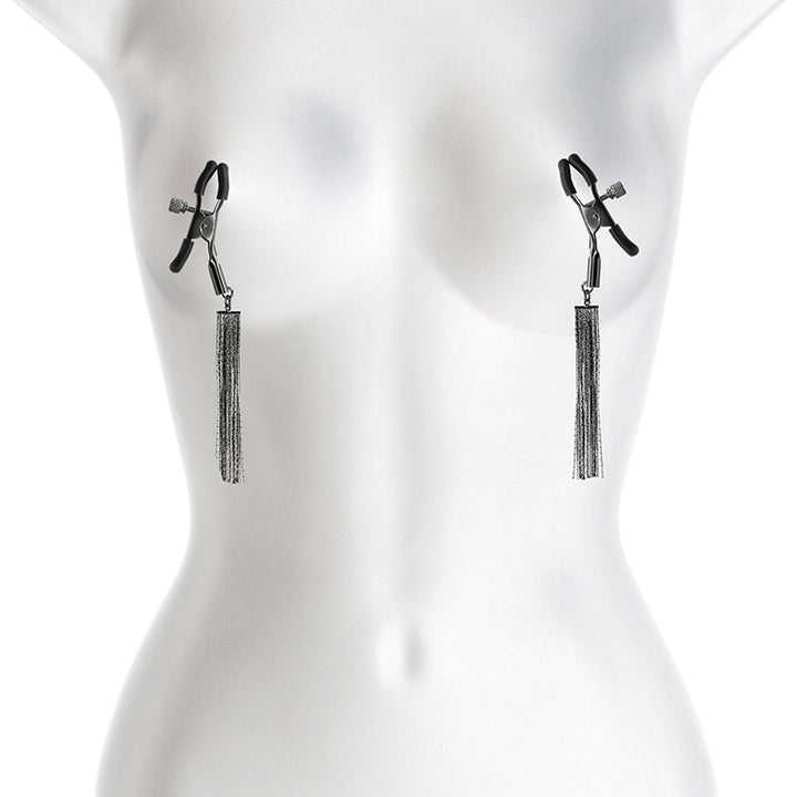 Bound Nipple Clamps W/ Chain Fringe - Gunmetal Black on Body