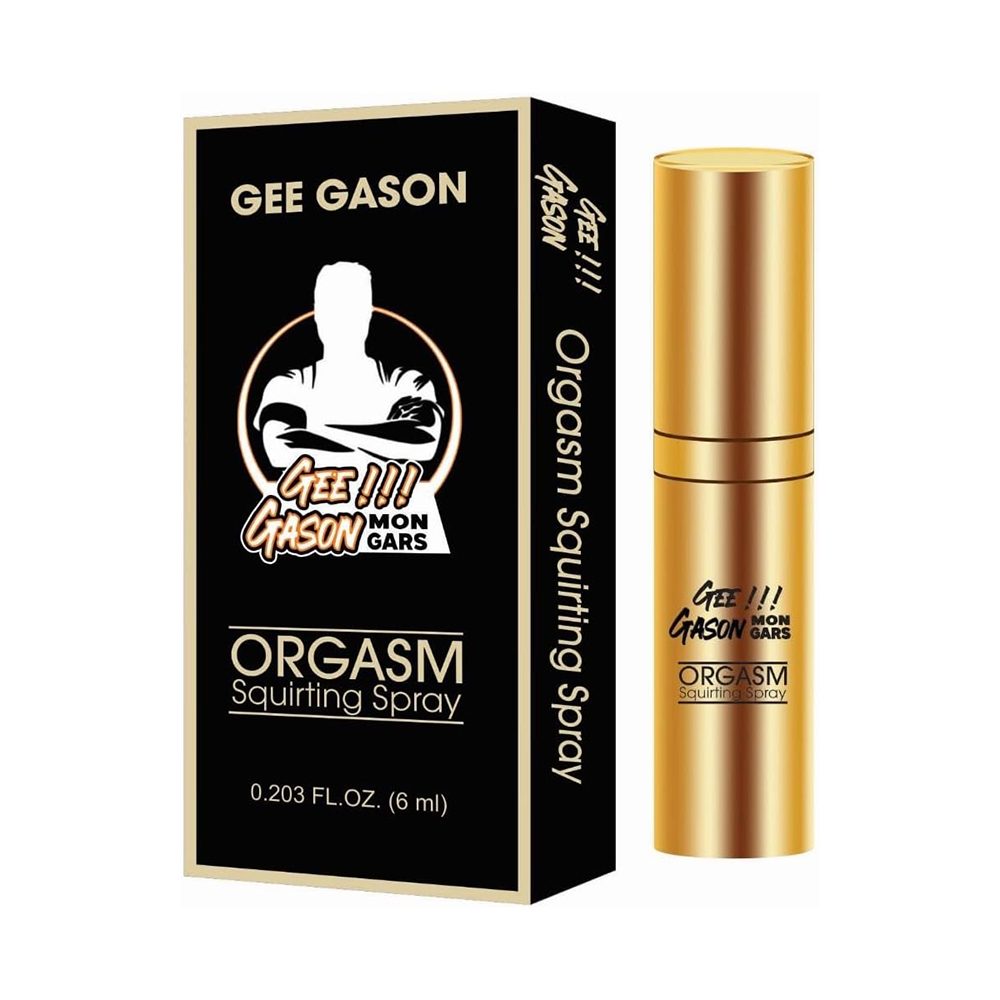 Orgasm spray bottle displayed next to packaging 