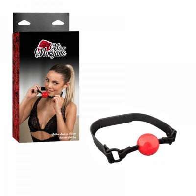 Red Silicone Ball Gag with Velcro Strap. Product with Box.