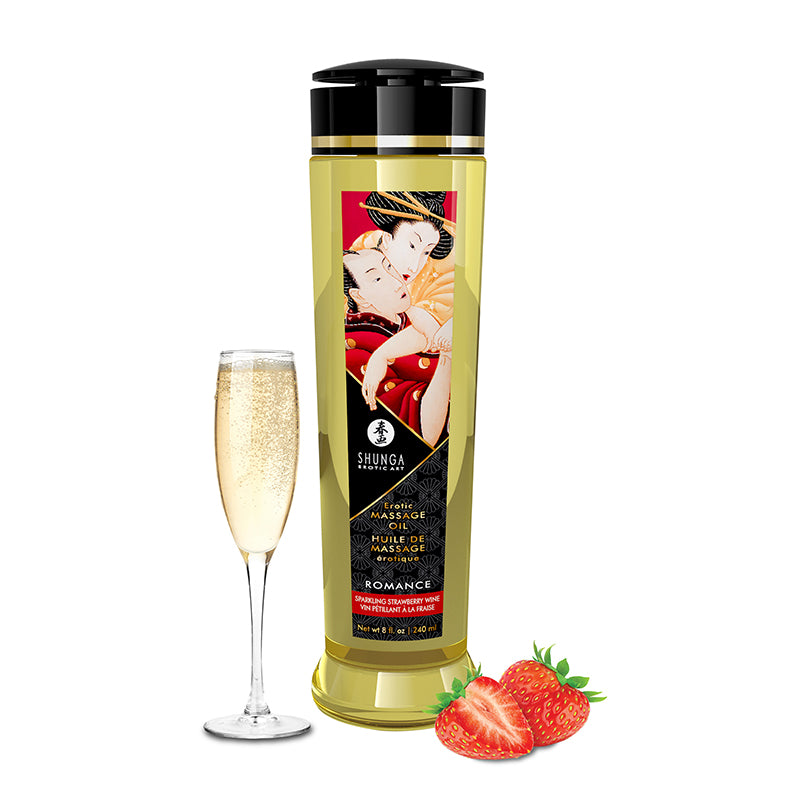 Shunga Natural Massage Oil 8 oz - Strawberry Wine Scent