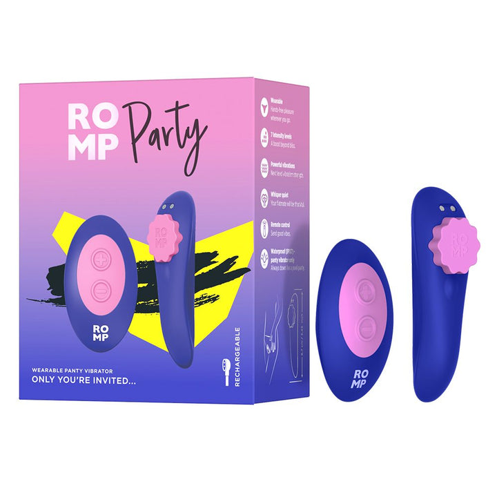 PARTY by Romp Magnetic Wearable Vibrator W/ Remote and product box