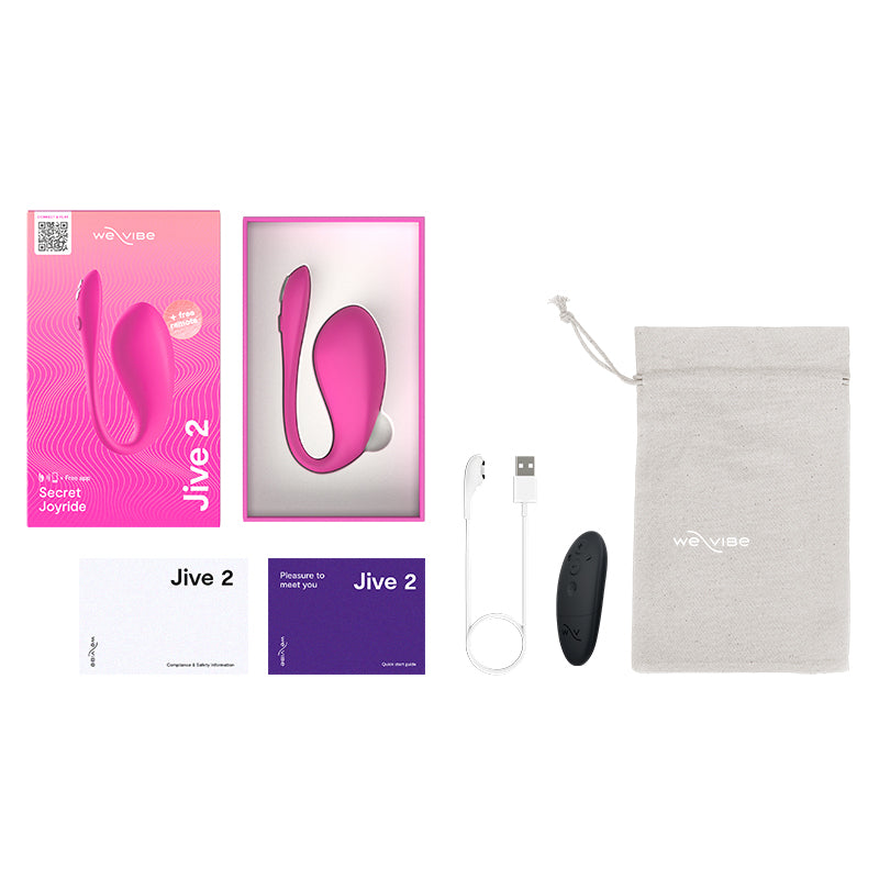 We-Vibe Jive2 App-Controlled Wearable G-Spot Vibe in box view of all the box contents. 