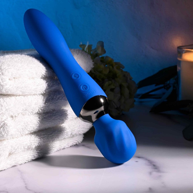 Selopa Blue Belle Double-Ended G-Spot Wand Leaning Upside Down 