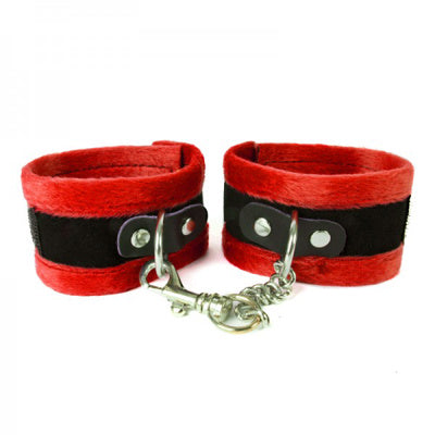 Hand & Ankle Cuffs Plush Adjustable Restraints in Red