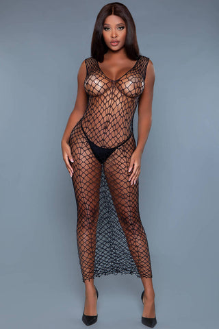 A LITTLE LOVIN' Full Length Black Fishnet Dress - O/S & Plus Size 