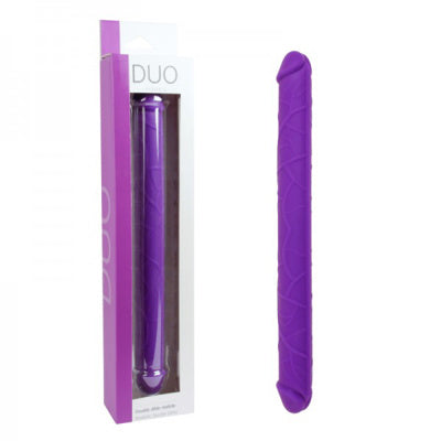 purple 14" double ended dong displayed with box