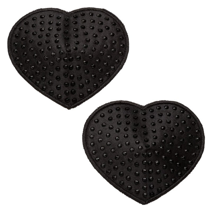 Pasties NIPPLE COVERS Black Satin W/ Rhinestones Heart Shape