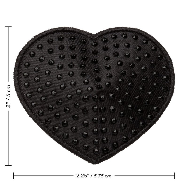 Pasties NIPPLE COVERS Black Satin W/ Rhinestones Heart Shape