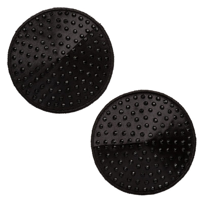 Pasties NIPPLE COVERS Black Satin W/ Rhinestones Circle Shape Rounds