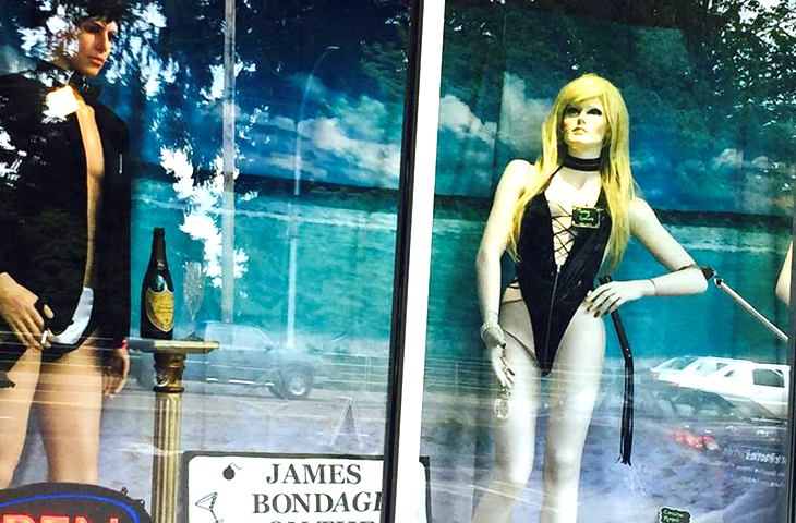 Sex store in Parksville's 2018 James Bondage themed window display