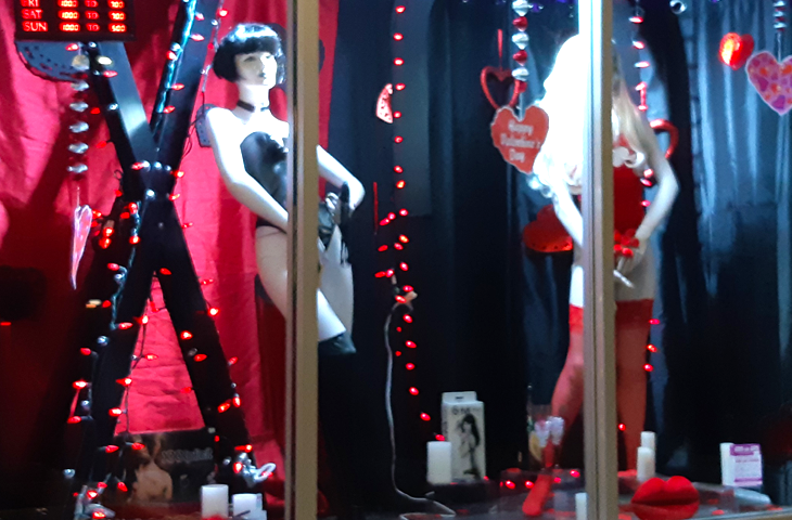 A sex store on Vancouver Island's valentines day 2020 window display