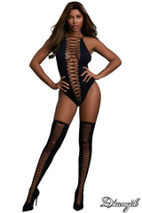 Dreamgirl Opaque Seamless Teddy W/ Criss-Cross Thigh Highs - Style 0313 & 0313N - Lingerie & Hosiery - Sexessories Parksville