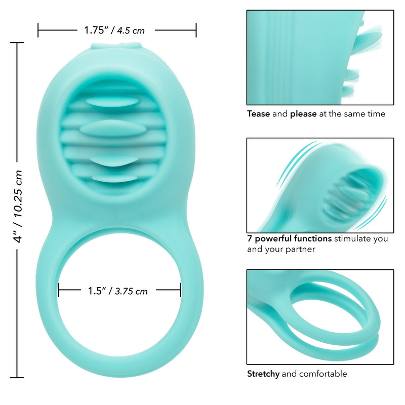 Silicone Rechargeable 12 vibration functions & a flickering tongue teaser improve stamina and girth with double cock ring