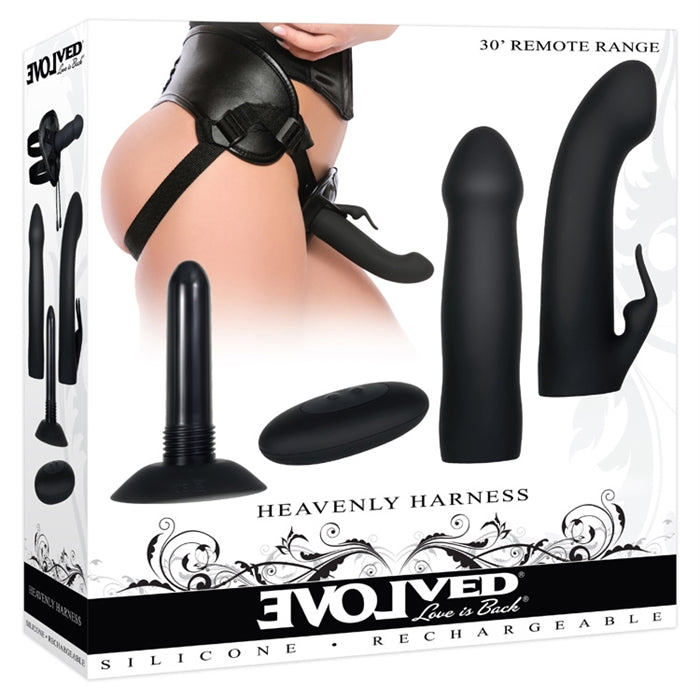 Evolved Heavenly Harness Rechargeable Vibrating Strap-On Set - Strap-On Harness Set w/ Dildo - Sexessories Parksville