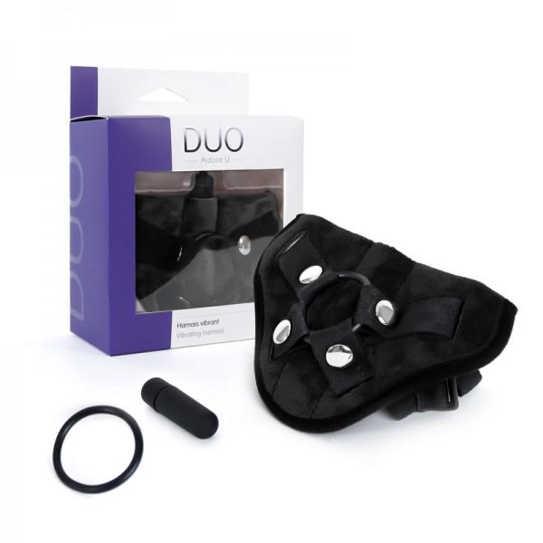 Duo by Adore U strap-on harness with bullet vibe in black