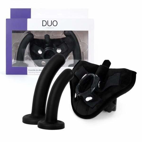 Duo Adjustable Strap-On Harness With Two Dildos & Bullet