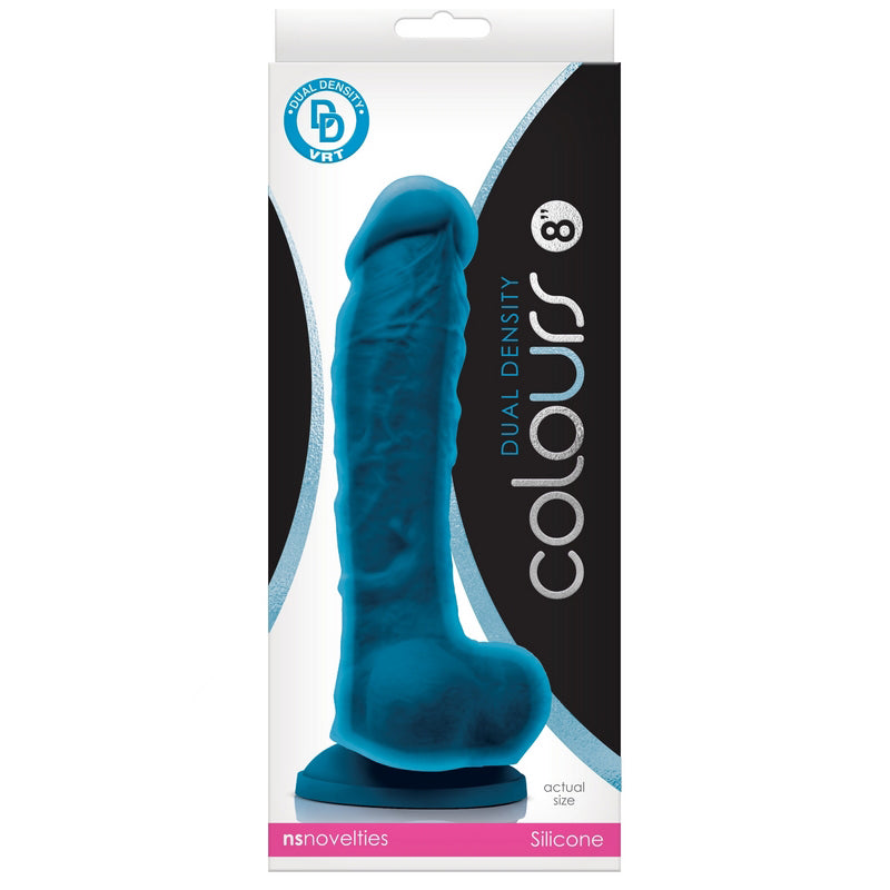 Colours Dual Density 8 inch dildo with balls and suction cup in blue