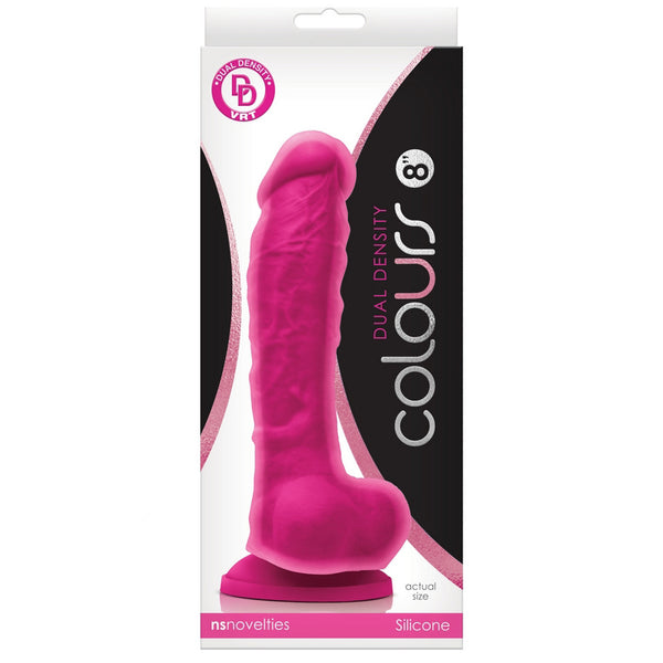 Colours Dual Density 8 inch dildo with balls and suction cup in pink